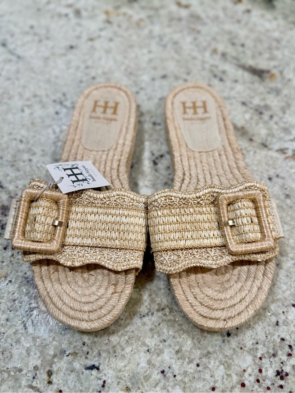 Haute Hippie Natural Beige Raffia Slide Sandals with Buckle "NWT"